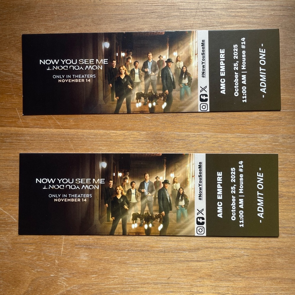 Now you see me , now you don’t tickets